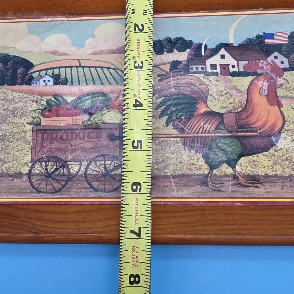 Vintage Wooden Tray Rooster Pulling Cart Farmhouse